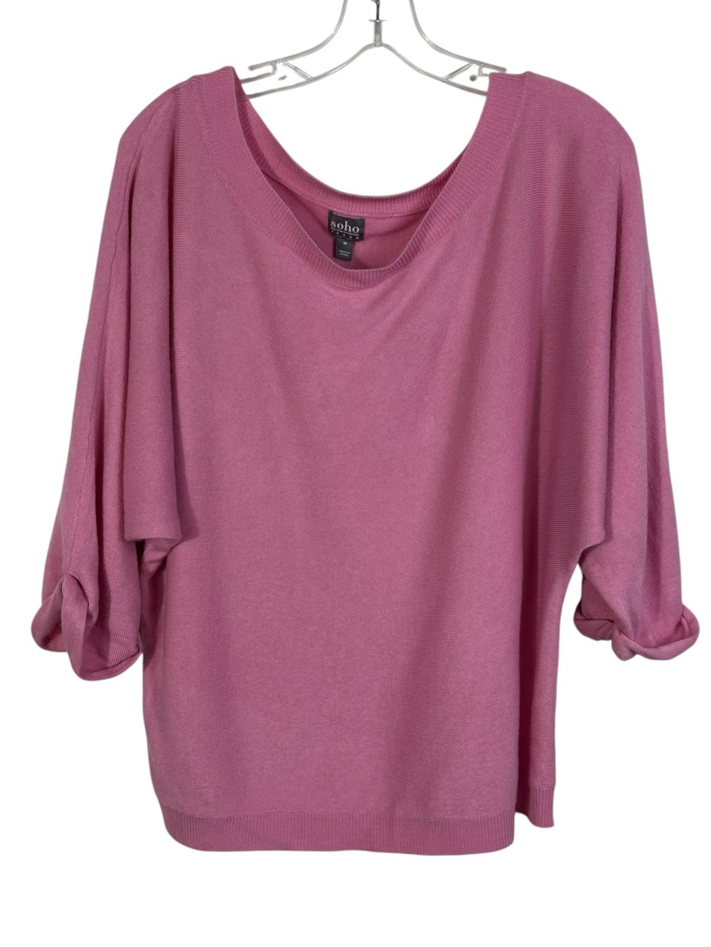 Soho Jeans Bubblegum Pink Lightweight Knit Slouchy Dolman Sleeve Sweater Top M